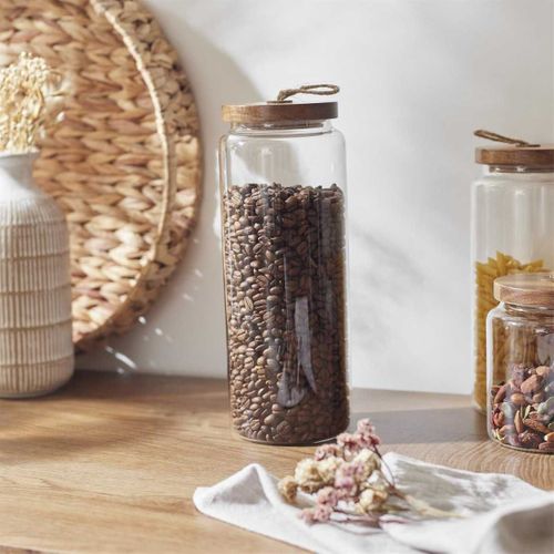 Bocal En Verre Transparent Avec Couvercle Acacia H27,5cm / 185cl - Doran