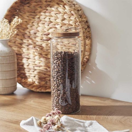 Bocal En Verre Transparent Avec Couvercle Acacia H27,5cm / 185cl - Doran