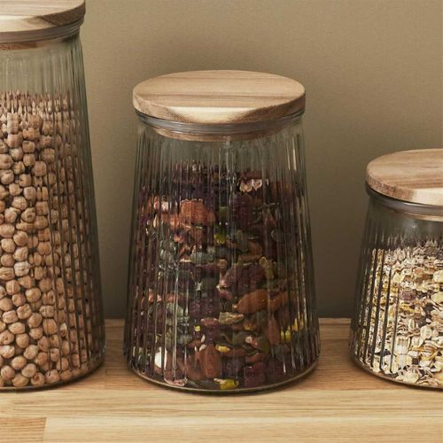 Bocal En Verre 95cl Avec Bouchon Acacia - Jeton