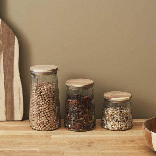 Bocal En Verre 130cl Avec Bouchon Acacia - Jeton