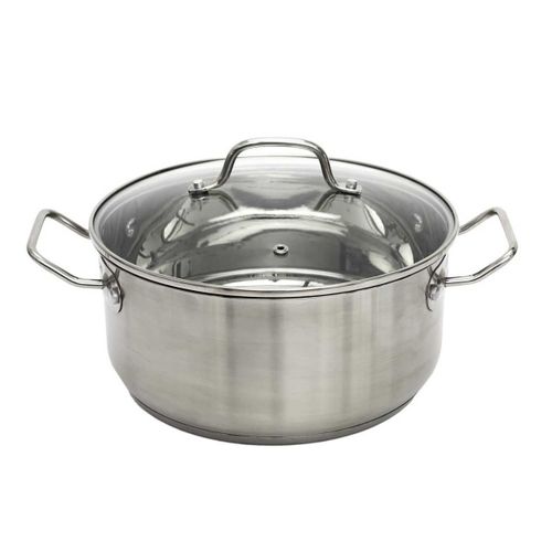 Faitout En Inox Avec Couvercle En Verre 24cm - Inox, Tous Feux, Lave-vaisselle, Cuisson Homogène -