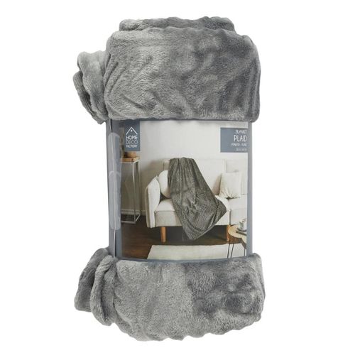 Plaid Gris Foncé Flanelle Embossé 120x150cm - Islov