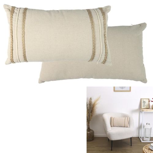 Coussin Beige Et Blanc Tressé 30x50cm - Juron