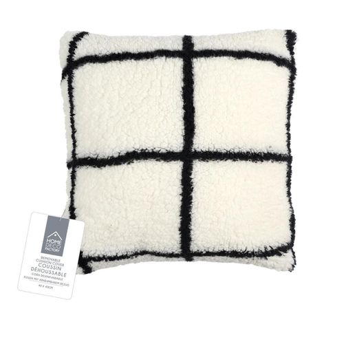 Coussin Sherpa Blanc Et Noir à Carreaux 40x40cm - Caro