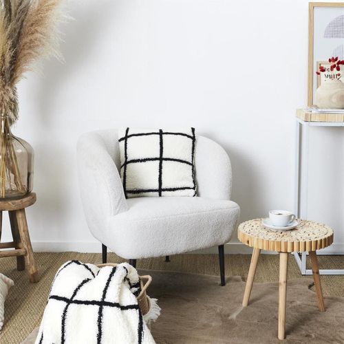 Coussin Sherpa Blanc Et Noir à Carreaux 40x40cm - Caro