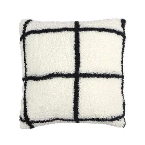 Coussin Sherpa Blanc Et Noir à Carreaux 40x40cm - Caro
