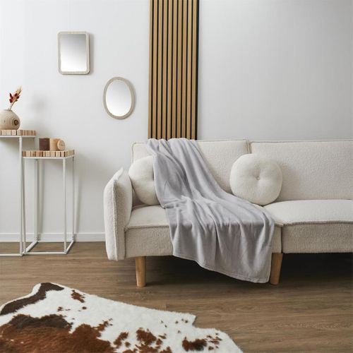 Plaid Microfibre Gris Clair 120x150cm, Doux Effet Sherpa, Lavable En Machine - Olin