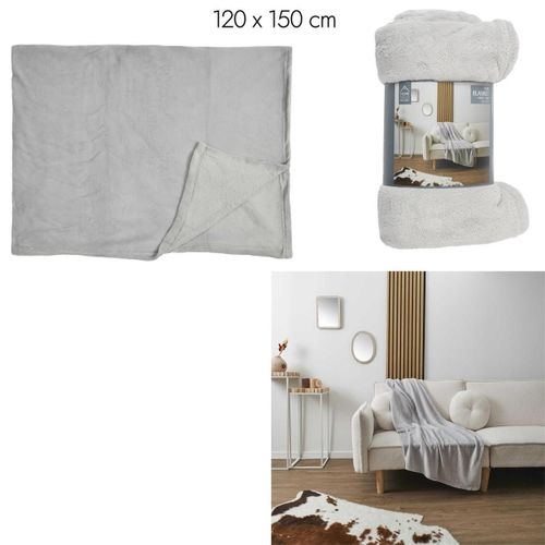 Plaid Microfibre Gris Clair 120x150cm, Doux Effet Sherpa, Lavable En Machine - Olin