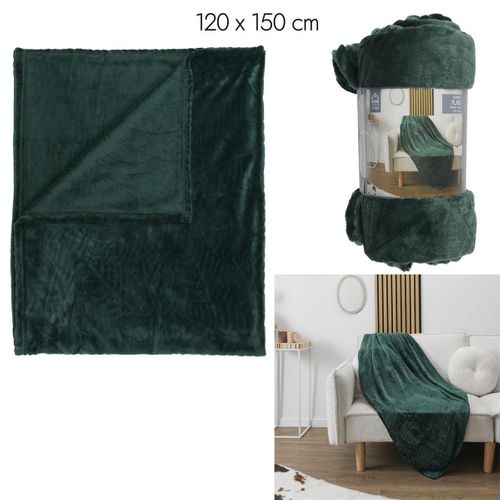 Plaid Flanelle Vert Sapin 120x150cm, Effet Embossé Ultra Doux, Lavable En Machine - Olin
