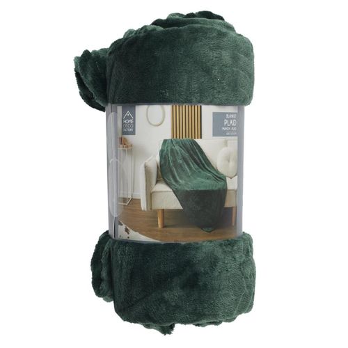 Plaid Flanelle Vert Sapin 120x150cm, Effet Embossé Ultra Doux, Lavable En Machine - Olin