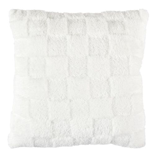 Coussin Flanelle Damier 40x40cm, Blanc Et Beige, Doux Et Confortable, Facile à Laver - Turin