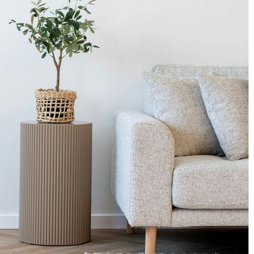 Bout De Canapé Design - Forme Ronde Striée, Beige Naturel Trinite