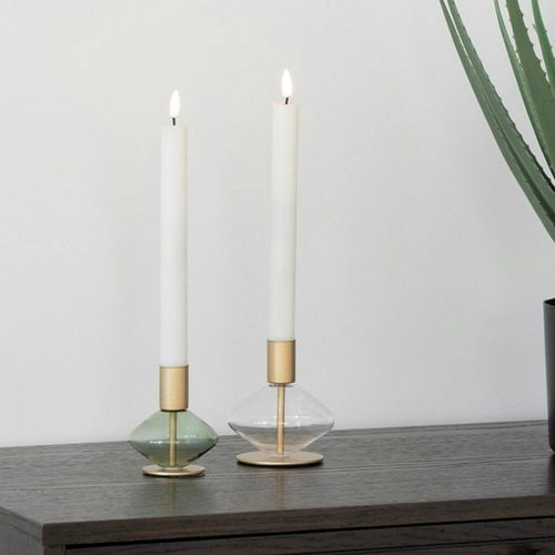 Bougeoir En Verre Et Métal Doré (lot De 2) - Design Arrondi, Transparent/vert