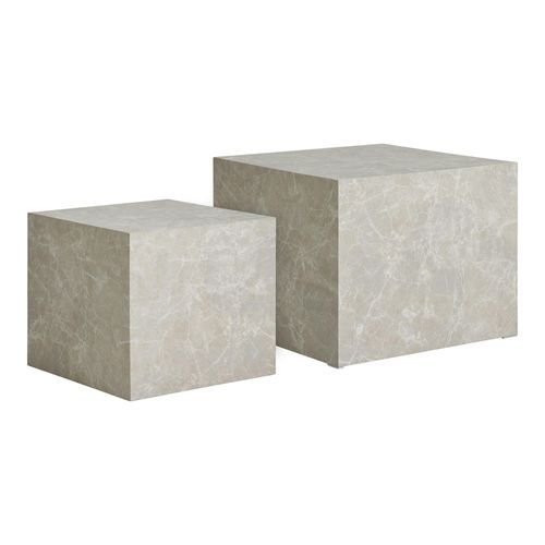 Table Basse Effet Marbre Beige - Set De 2 Cubes Design Trinite