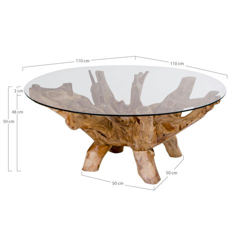 Table Basse Ronde En Racine De Teck Ø110 Cm - Plateau Verre Arizona