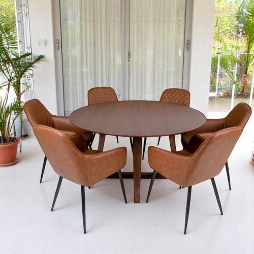 Table à Manger Ronde Vintage Ø137 Cm - Pieds Croisés, Finition Noyer Lillehammer