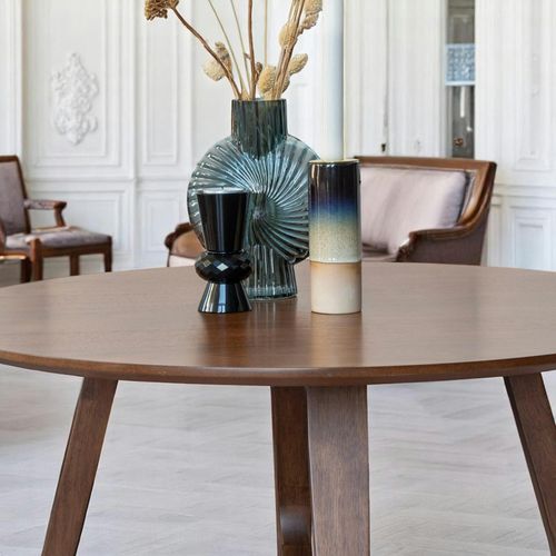 Table Basse Ronde Style Vintage - Pieds Croisés, Finition Noyer Lillehammer