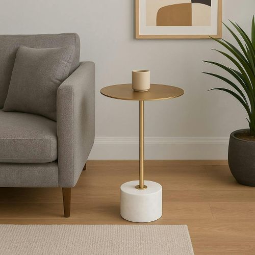Bout De Canapé Design En Marbre Avec Plateau Doré Ø41 Cm Tallinn