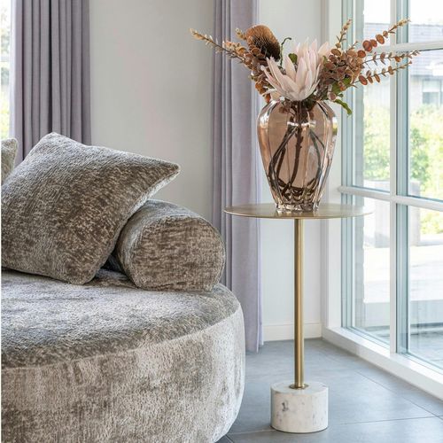 Bout De Canapé Design En Marbre Avec Plateau Doré Ø41 Cm Tallinn