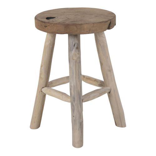 Tabouret Rond En Bois De Teck Avec 4 Pieds - Style Campagne Arizona