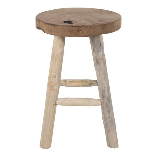 Tabouret Rond En Bois De Teck Avec 4 Pieds - Style Campagne Arizona