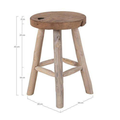 Tabouret Rond En Bois De Teck Avec 4 Pieds - Style Campagne Arizona