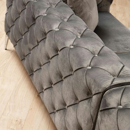 Canapé D'angle Gris En Velours Capitonné - Côté Droit Dover