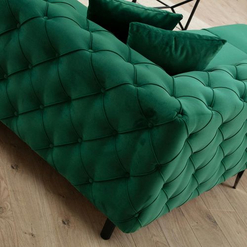 Canapé D'angle Vert En Velours Capitonné - Côté Gauche Dover