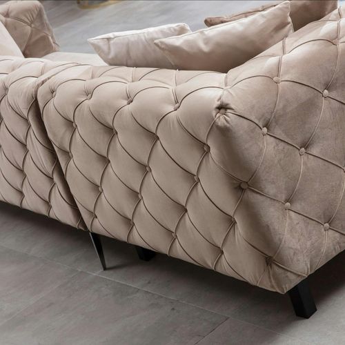 Canapé D'angle Beige En Velours Capitonné - Côté Droit Dover