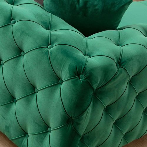 Canapé 3 Places Vert En Velours Capitonné Dover