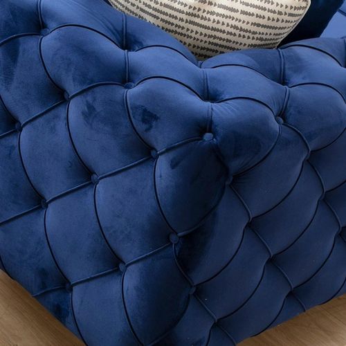 Canapé 2 Places Bleu Nuit En Velours Capitonné Dover