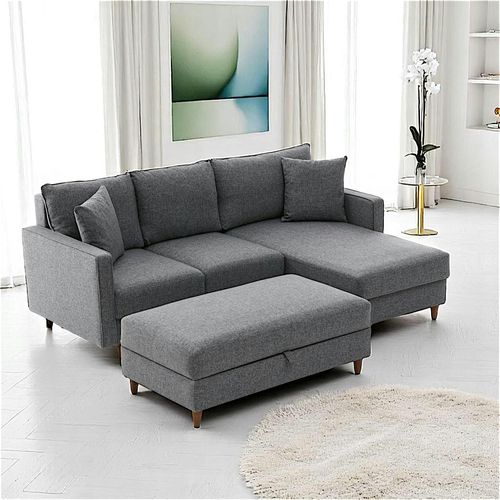 Canapé D'angle Convertible Gris - Côté Droit Como