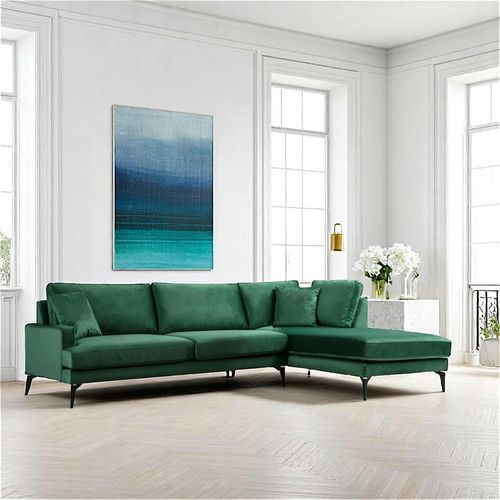 Canapé D'angle Vert En Velours - Côté Droit Seattle