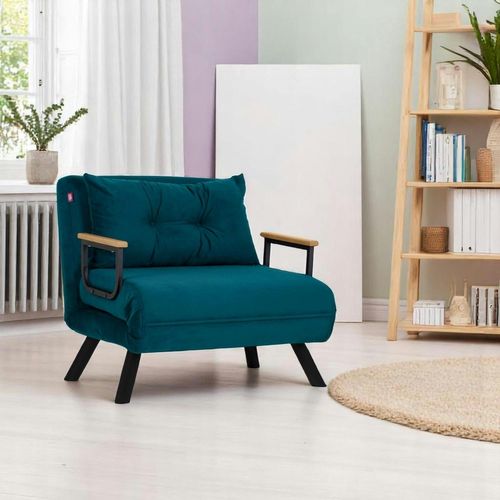 Fauteuil Convertible Bleu Canard - Coussin Assorti Modi