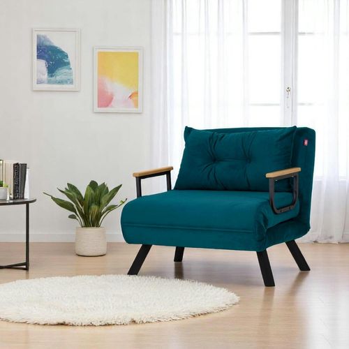 Fauteuil Convertible Bleu Canard - Coussin Assorti Modi