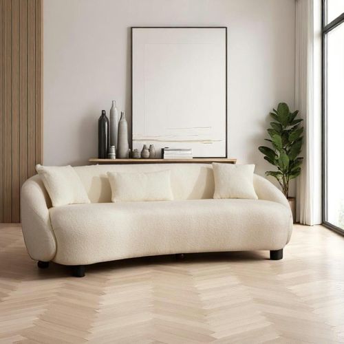 Canapé 3 Places Forme Arrondie - Écru, Bouclette Lucca