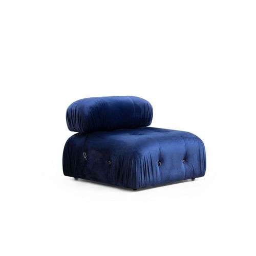 Canapé D'angle Modulable Bleu Nuit - Tissu Velours Ronda