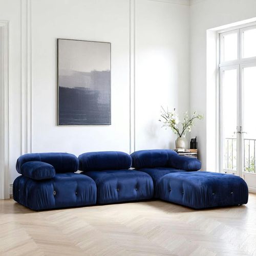 Canapé D'angle Modulable Bleu Nuit - Tissu Velours Ronda
