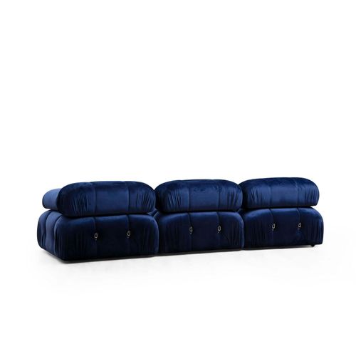 Canapé D'angle Modulable Bleu Nuit - Tissu Velours Ronda