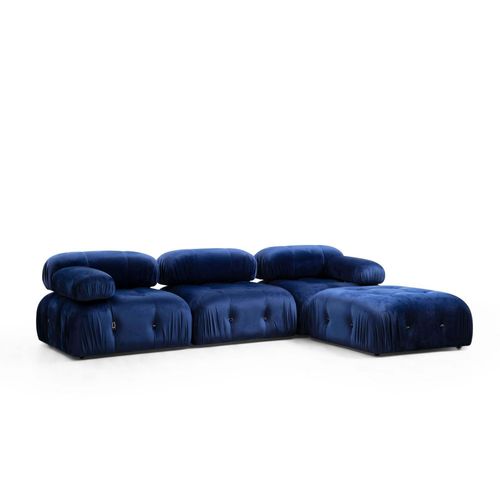 Canapé D'angle Modulable Bleu Nuit - Tissu Velours Ronda