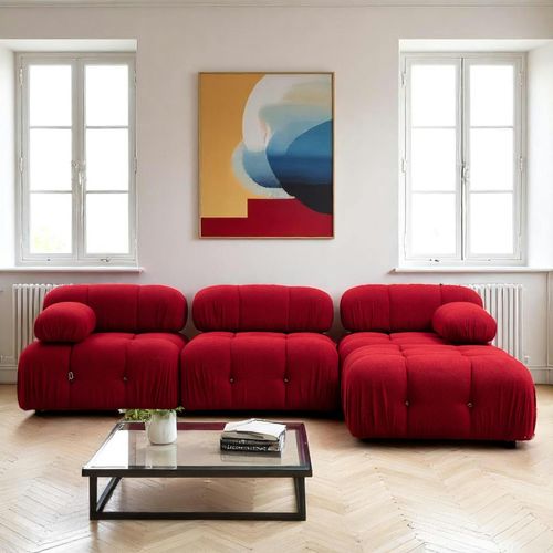 Canapé D'angle Modulable Rouge - Tissu Bouclette Ronda