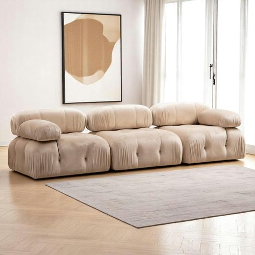 Canapé Modulable 3 Places - Velours Beige Ronda
