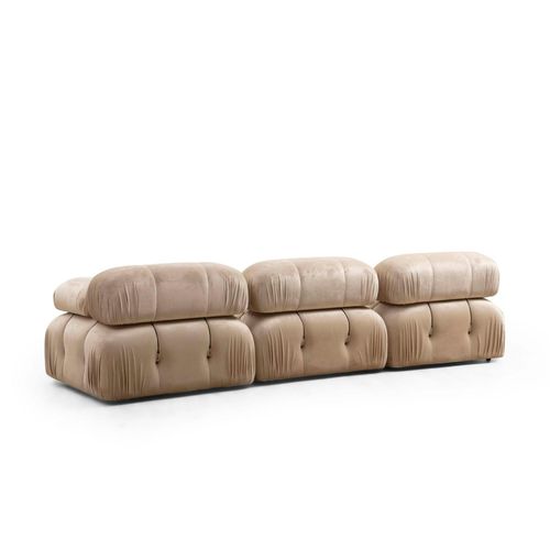 Canapé Modulable 3 Places - Velours Beige Ronda