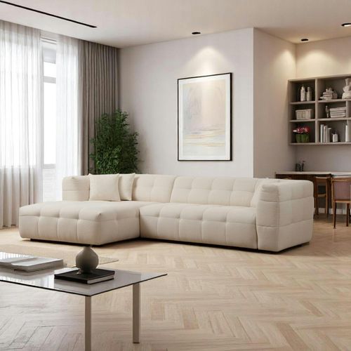 Canapé D'angle Beige - Capitonné, Côté Gauche Ravello