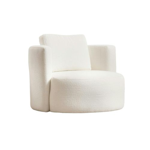 Fauteuil Rond Blanc Crème - Tissu Bouclette Lucca