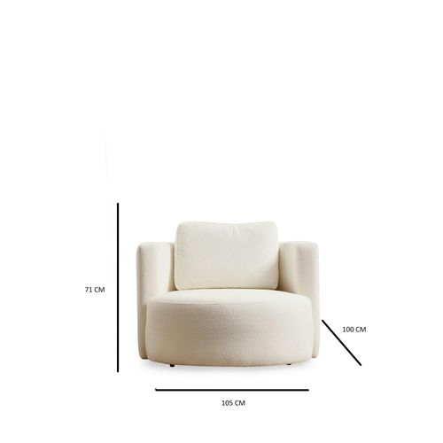 Fauteuil Rond Blanc Crème - Tissu Bouclette Lucca