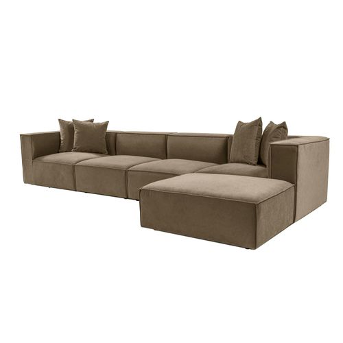 Canapé 5 Places En Lin Marron - Avec Pouf Collioure