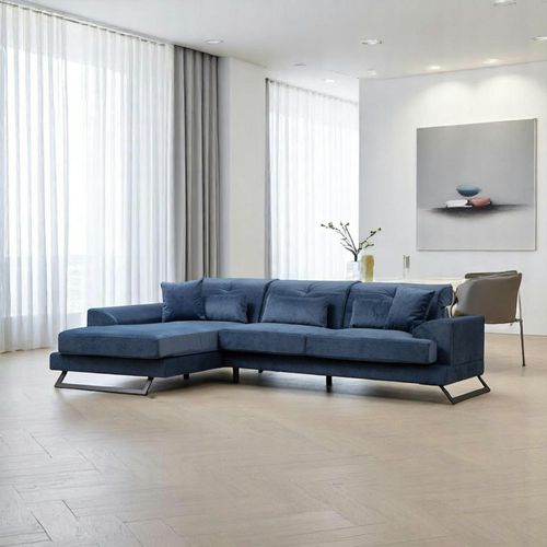 Canapé D'angle Bleu Nuit - Dossier Inclinable, Côté Gauche Milo