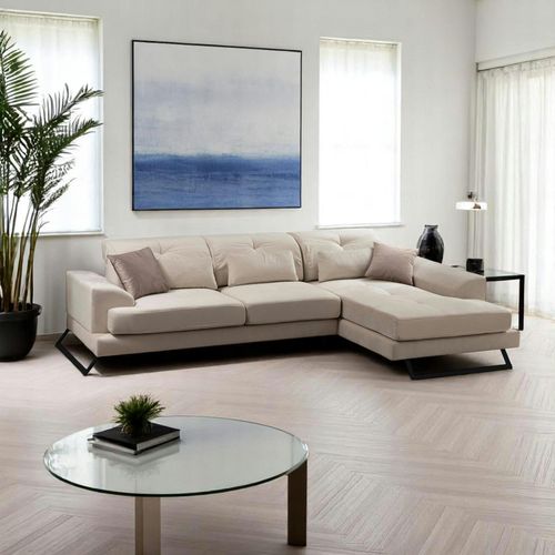 Canapé D'angle Écru - Dossier Inclinable, Côté Droit Milo