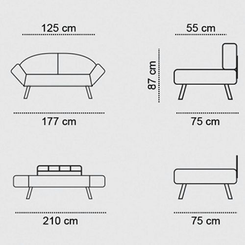 Banquette-lit Noire - Format Compact Lucca